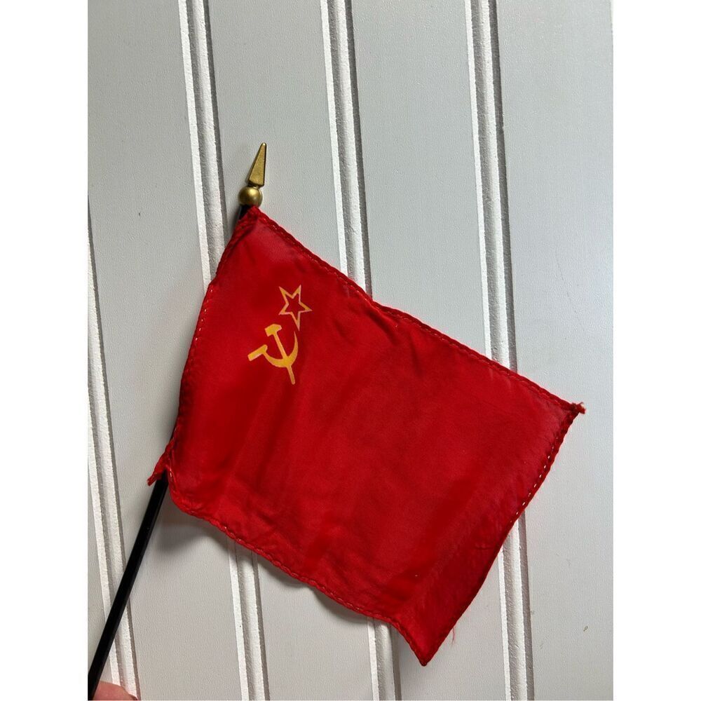 USSR Vintage Desk Table Flag with Wood Base